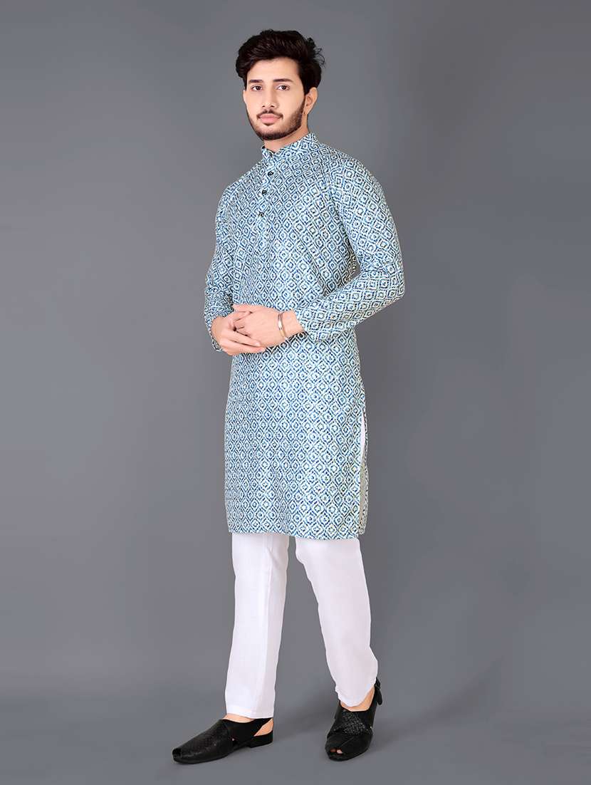 men printed mandarin neck kurta - 21721905 - Standard Image - 1