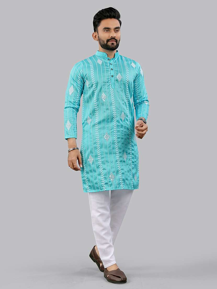 men embroidered mandarin neck kurta - 21721908 -  Standard Image - 1