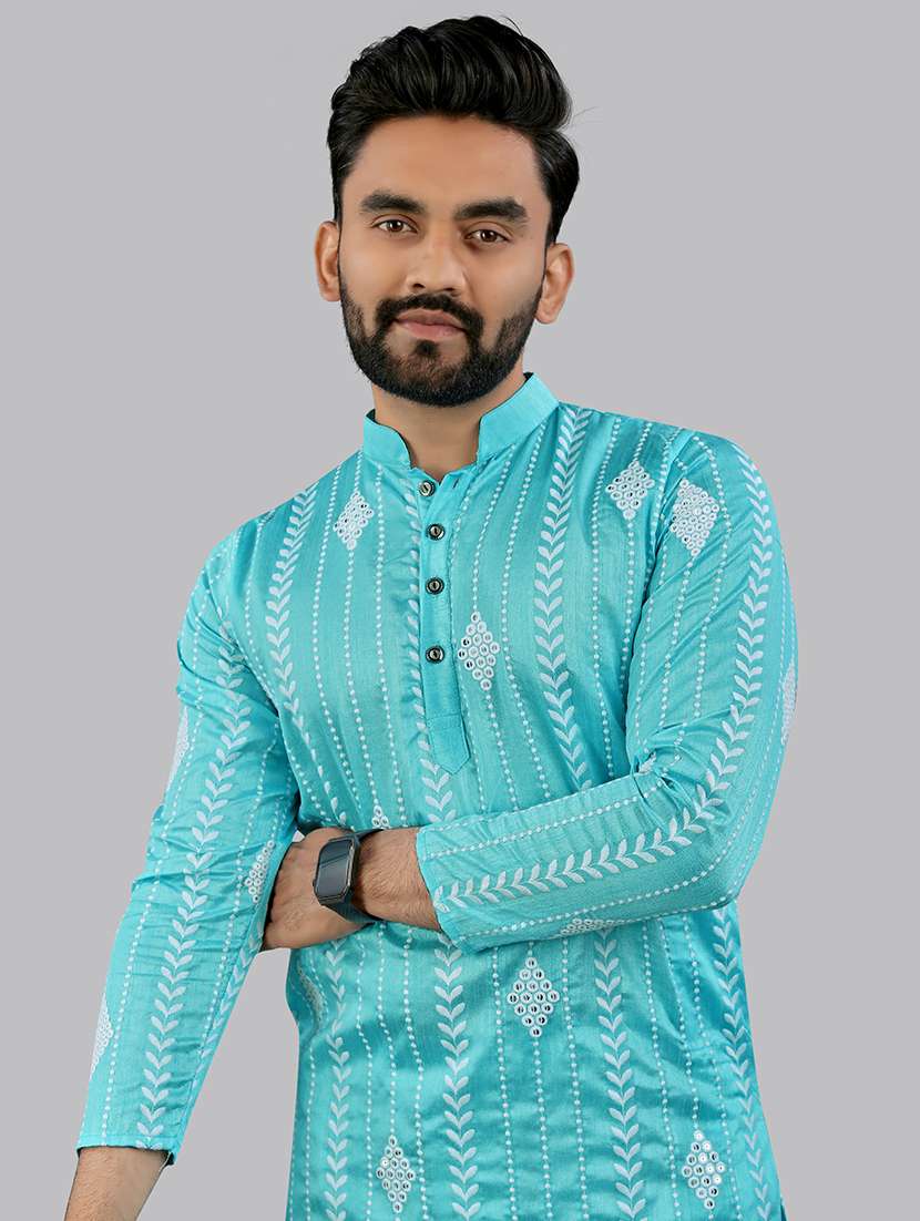 men embroidered mandarin neck kurta - 21721908 -  Standard Image - 4