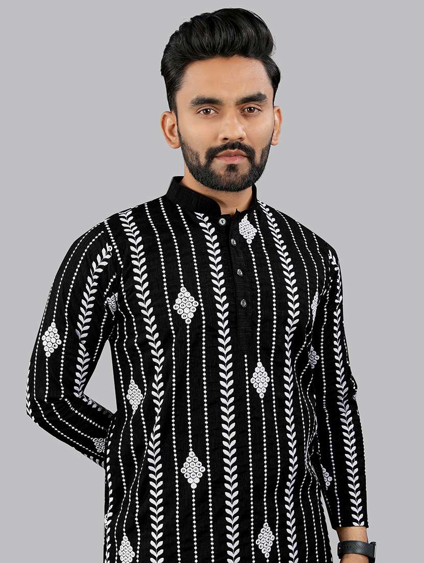 men embroidered mandarin neck kurta - 21721910 - Standard Image - 4
