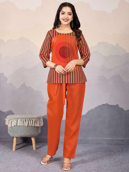 women printed round neck co-ord set