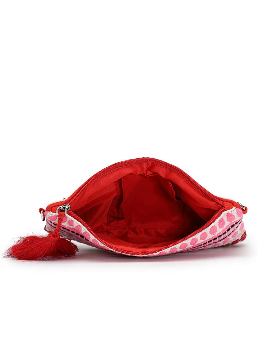 Women Red Sequined Sling Bag