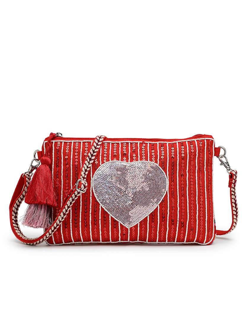 Women Red Sequined Sling Bag