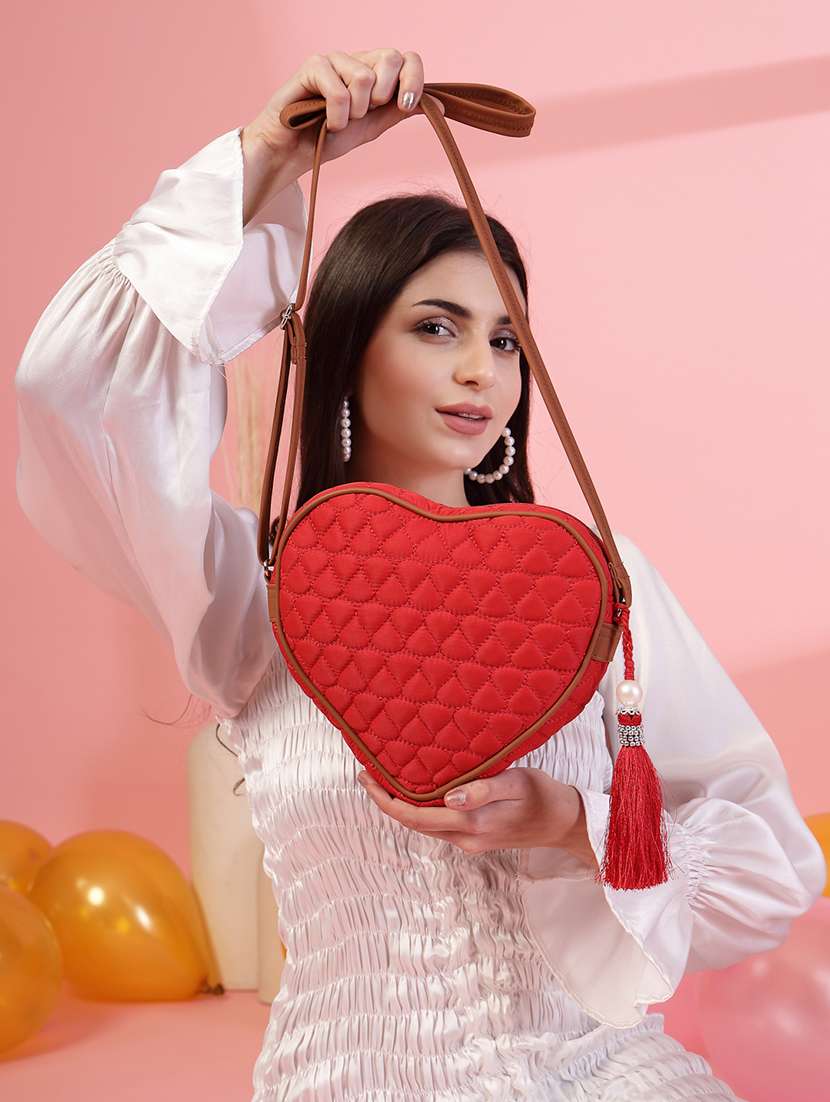 women solid quilted heart shape sling bag - 21721921 -  Standard Image - 1