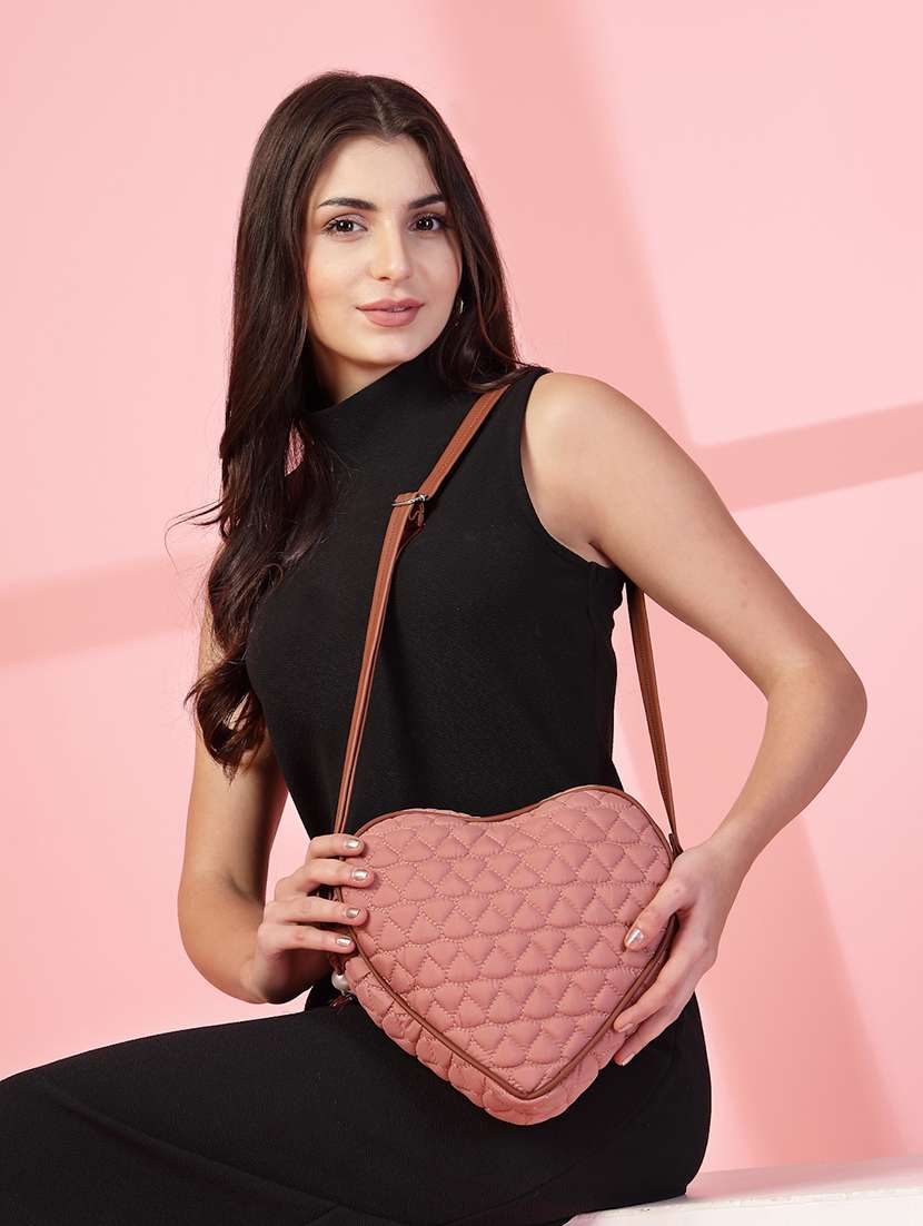 women solid quilted heart shape sling bag - 21721922 -  Standard Image - 9