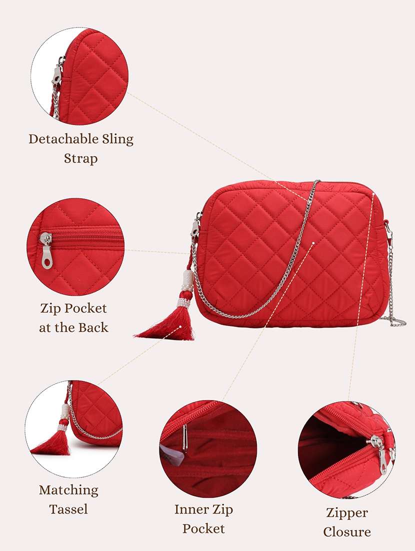 women red solid quilted sling bag - 21721923 -  Standard Image - 6