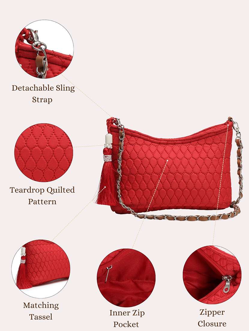 women red solid quilted sling bag - 21721924 -  Standard Image - 4
