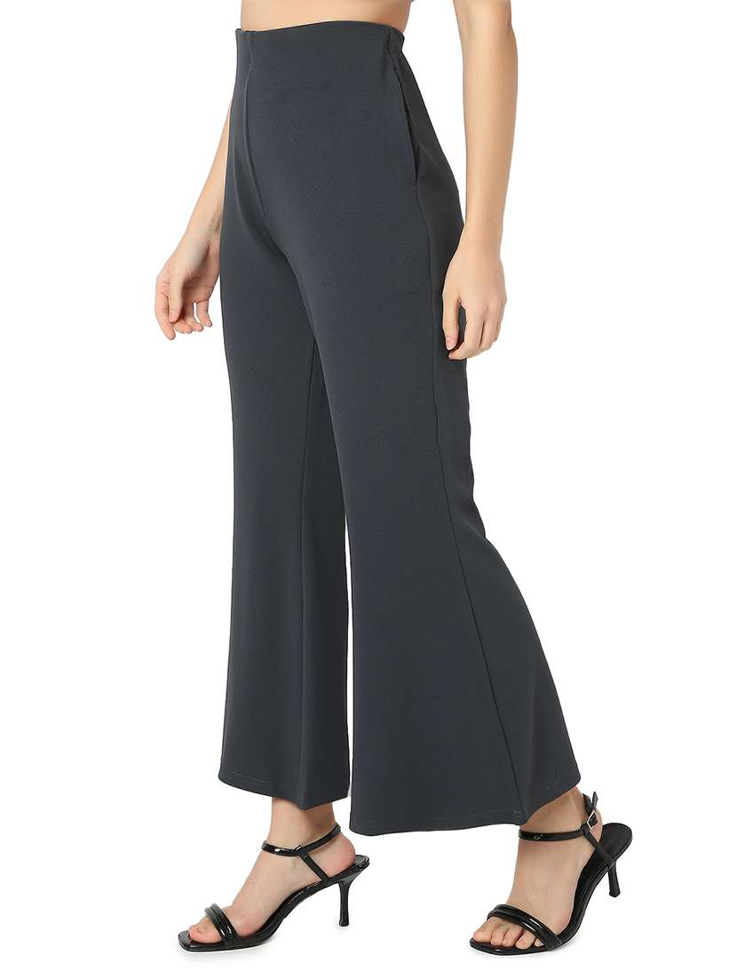 women solid high rise bootcut trouser - 21721942 -  Standard Image - 1