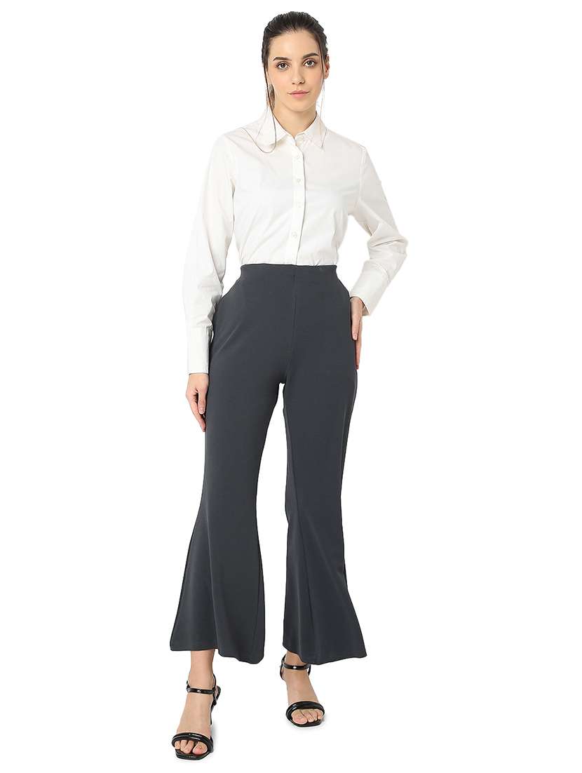 women solid high rise bootcut trouser - 21721942 -  Standard Image - 4