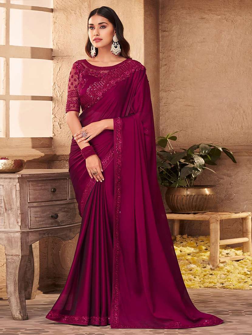 women purple embroidered saree with blouse - 21722037 -  Zoom Image - 0