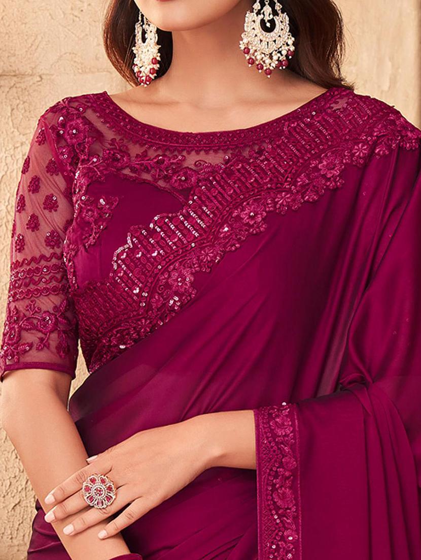 women purple embroidered saree with blouse - 21722037 - Standard Image - 1