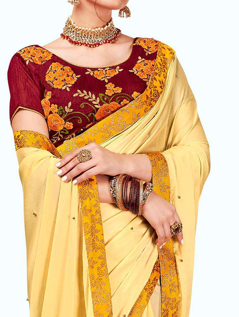 women yellow sequin lace work saree with blouse - 21722062 -  Standard Image - 1