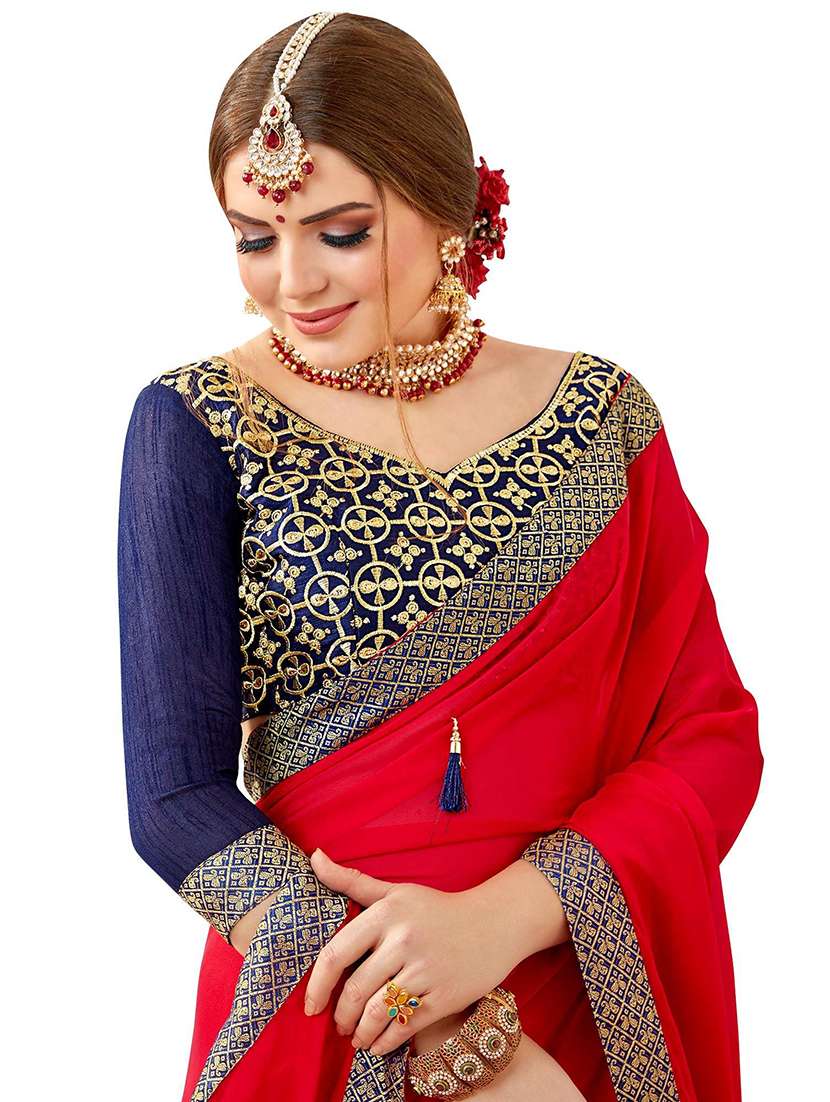 women solid with bordered saree with blouse - 21722063 -  Standard Image - 1