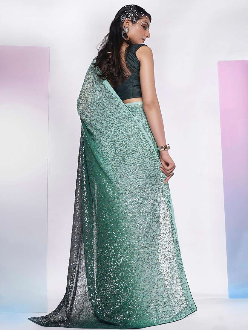 women green sequin work saree with blouse - 21722072 -  Standard Image - 1