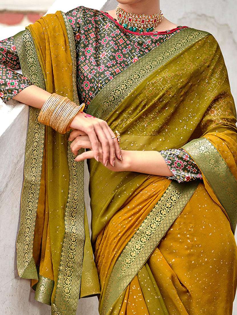 green georgette bordered saree with blouse - 21722096 -  Standard Image - 1