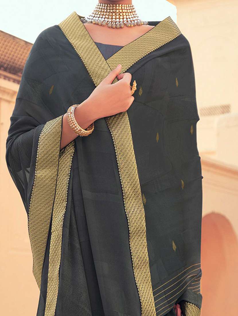 women black printed lace work saree with blouse - 21722101 -  Standard Image - 1