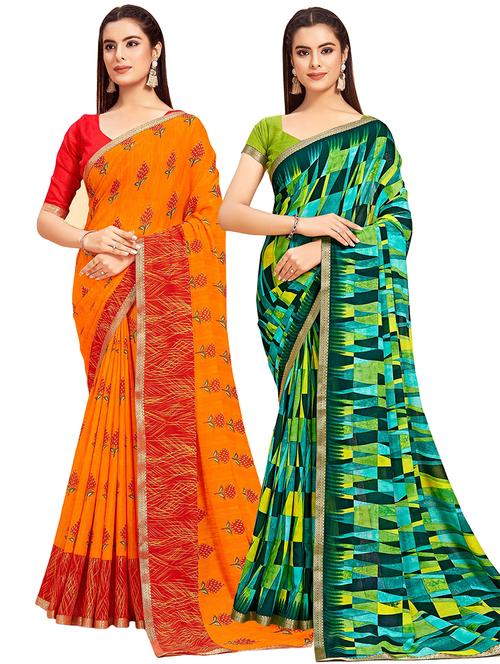 women pack of 2 printed saree with blouse - 21722111 -  Standard Image - 0