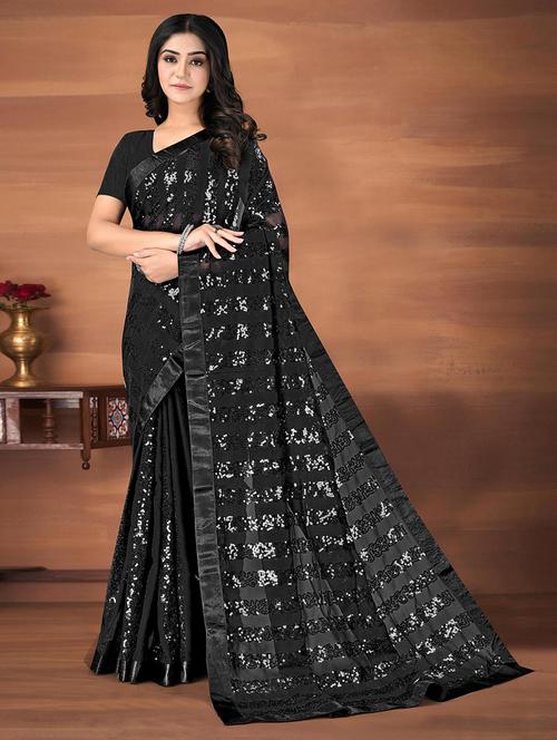 women black sequin work saree with blouse - 21722132 -  Standard Image - 0