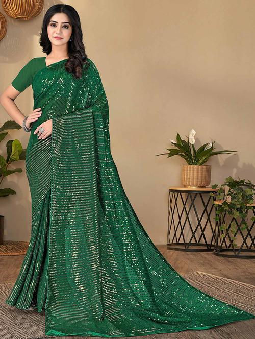 women green sequin work saree with blouse - 21722135 - Standard Image - 0