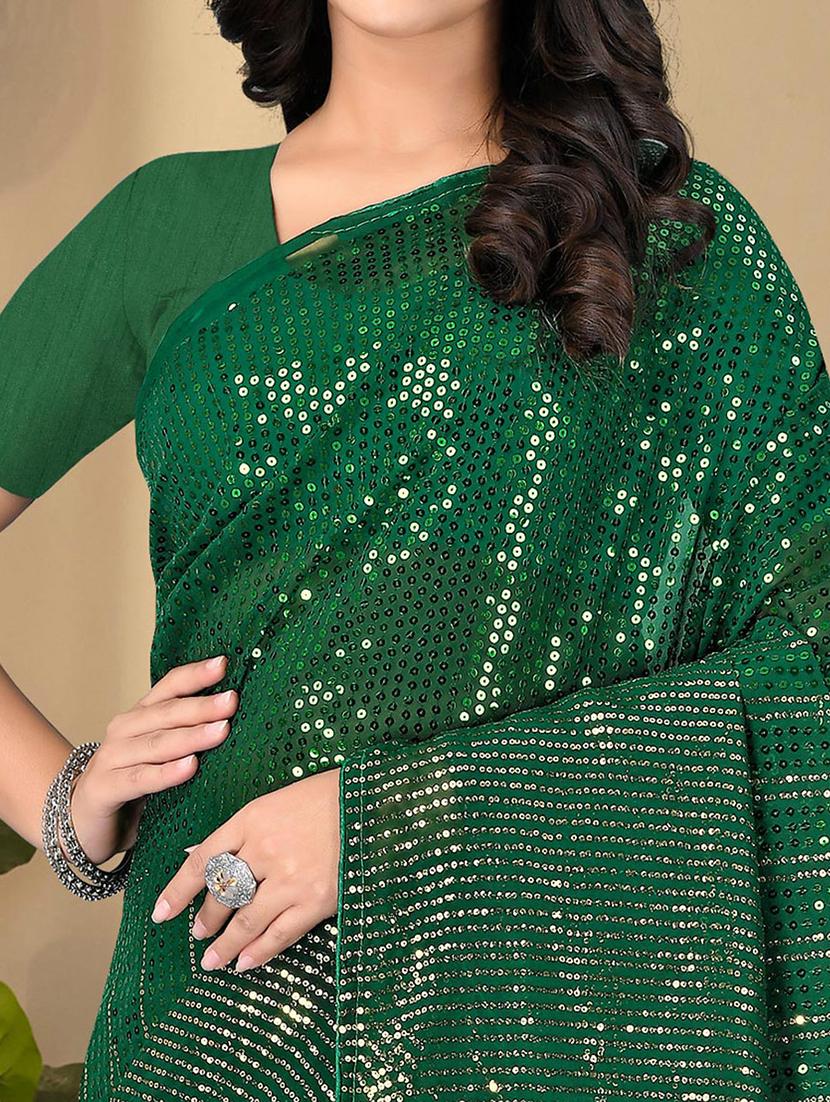 women green sequin work saree with blouse - 21722135 -  Standard Image - 1
