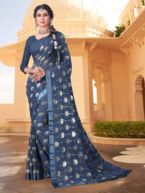 women blue sequin work saree with blouse - 21722145 -  Standard Image - 0