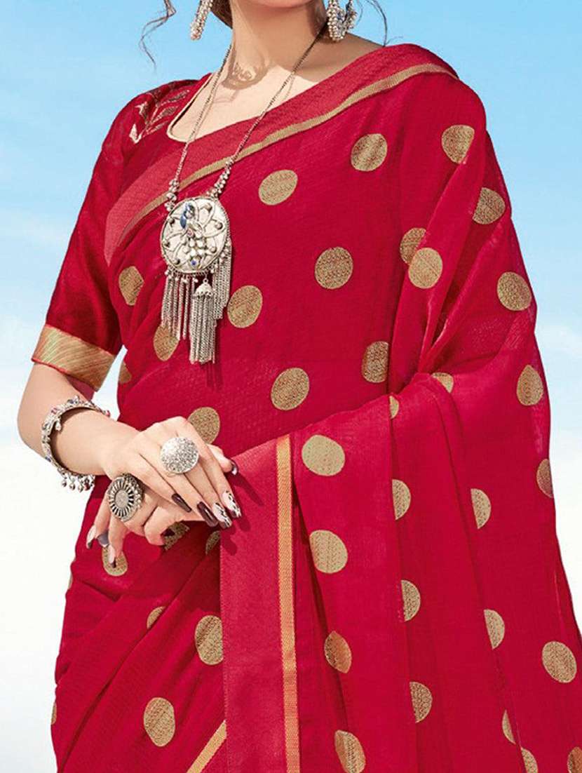 women polka dots lace bordered saree with blouse - 21722325 -  Standard Image - 1