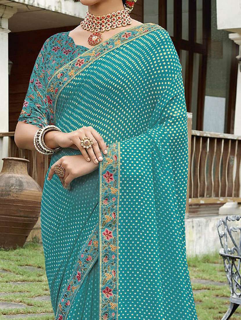 women printed lace bordered saree with blouse - 21722331 -  Standard Image - 1