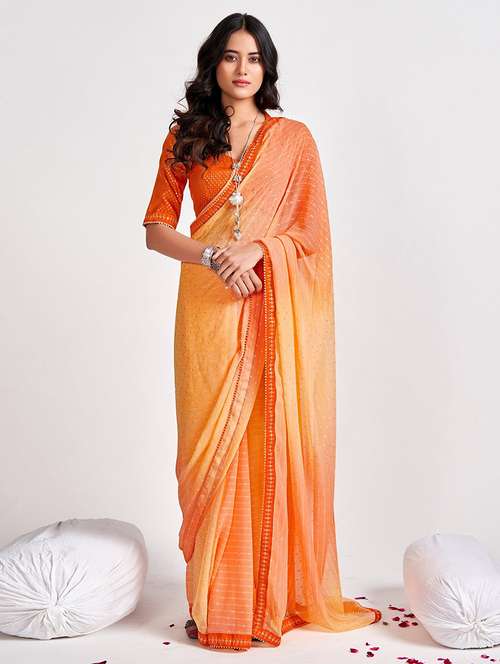 women orange sequin work saree with blouse - 21722439 -  Standard Image - 0
