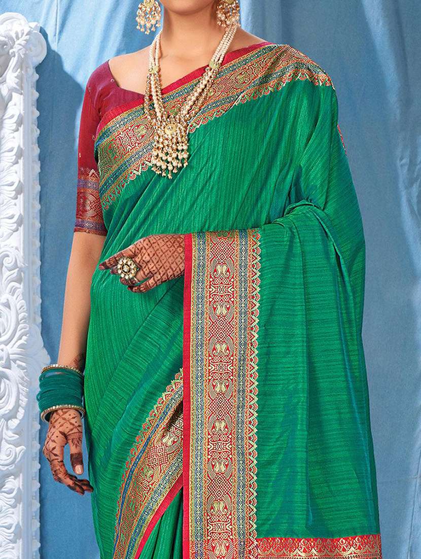 women solid with bordered saree with blouse - 21722600 -  Standard Image - 1