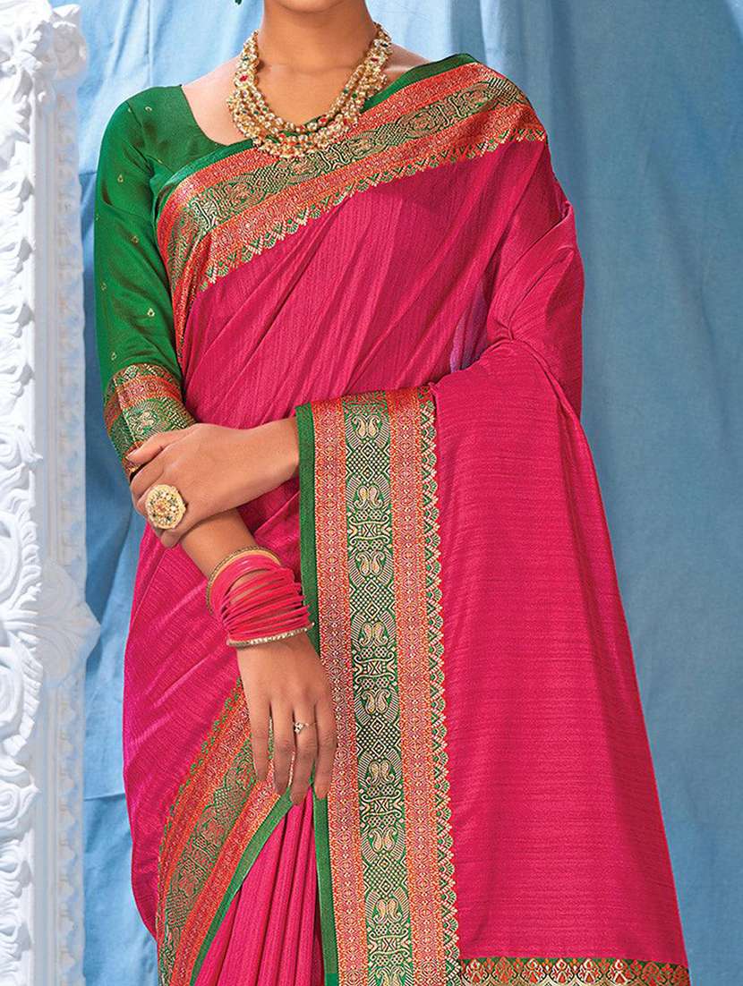 women solid with bordered saree with blouse - 21722601 -  Standard Image - 1