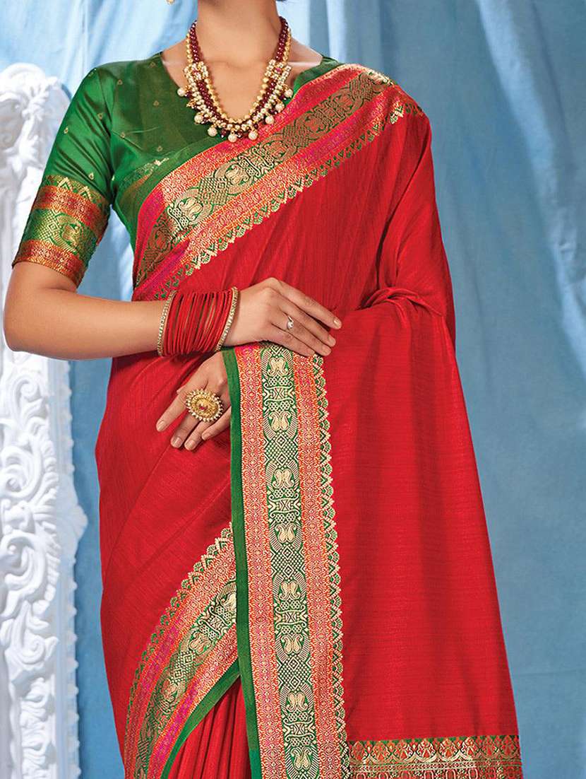 women solid with bordered saree with blouse - 21722603 -  Standard Image - 1