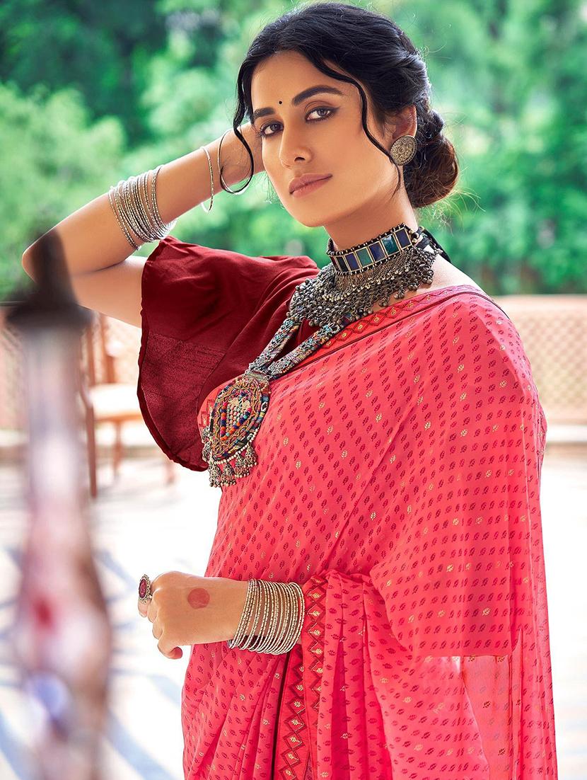 women printed lace bordered saree with blouse - 21722661 -  Standard Image - 1