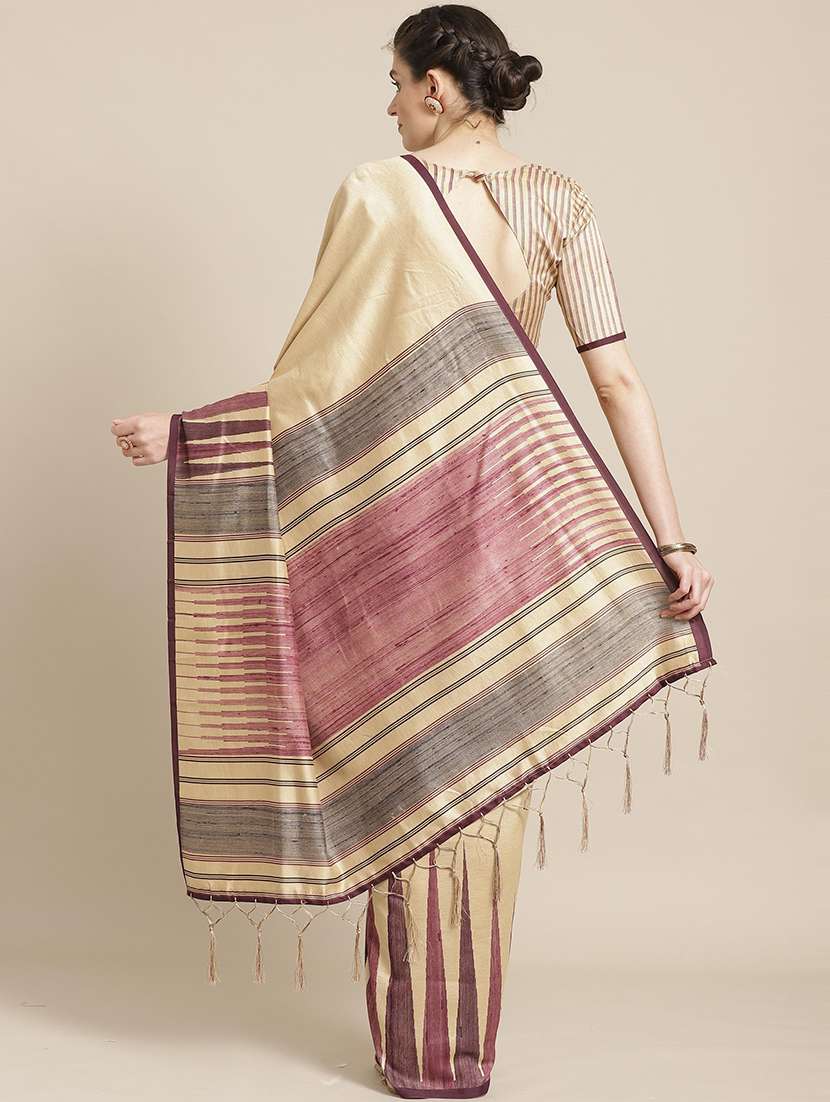 beige bordered handloom saree with blouse - 21722703 -  Standard Image - 1
