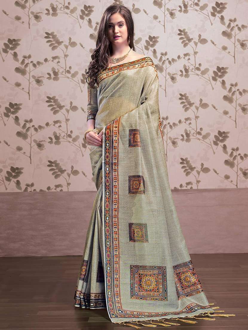 women printed bordered saree with blouse