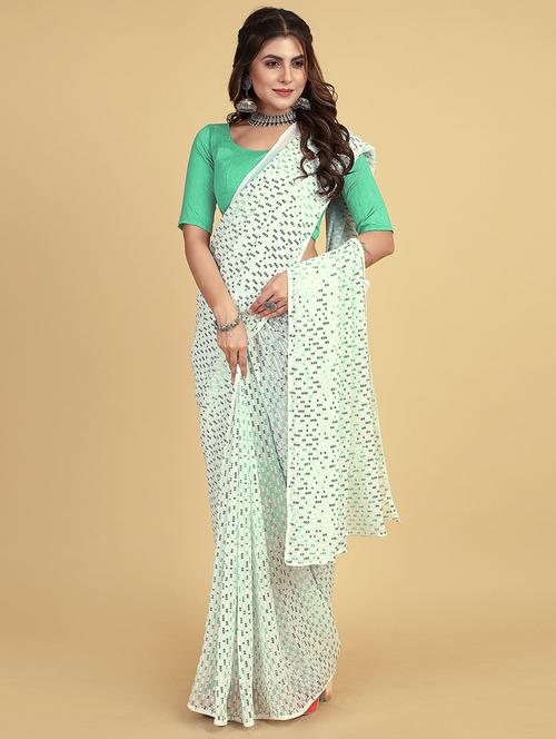 women white sequin detailed saree with blouse - 21722843 -  Standard Image - 0
