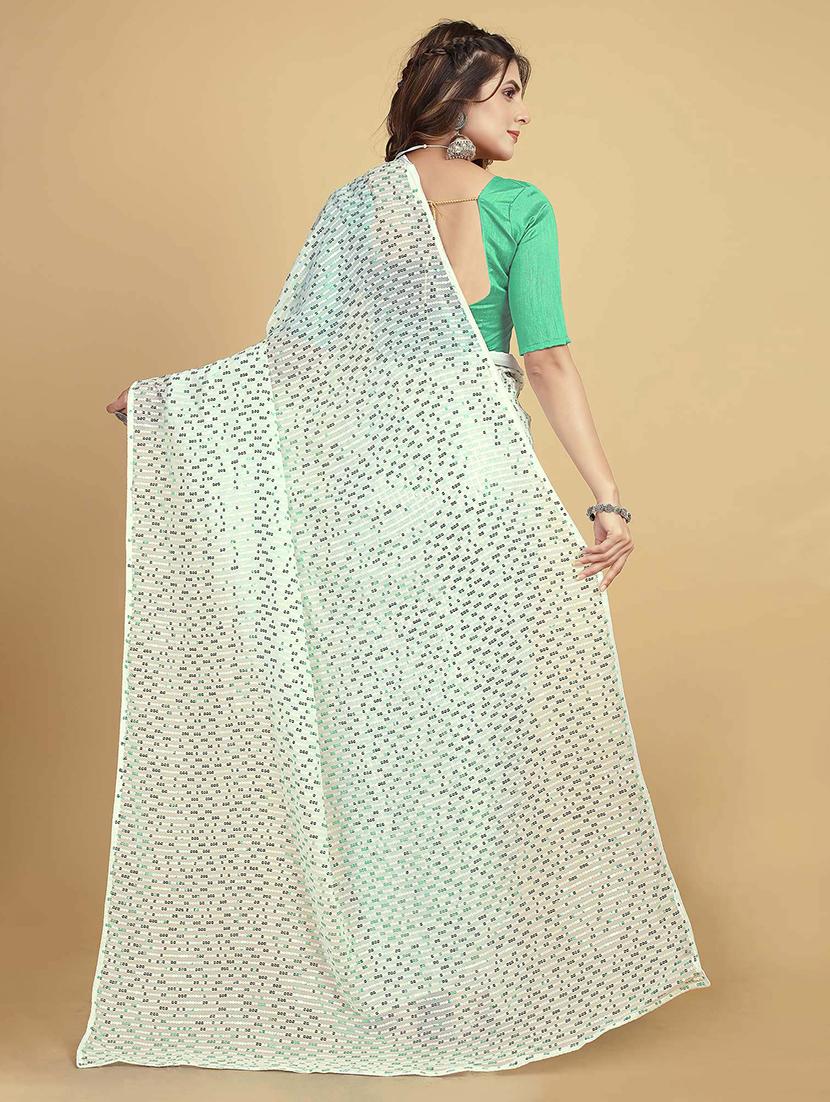 women white sequin detailed saree with blouse - 21722843 -  Standard Image - 1