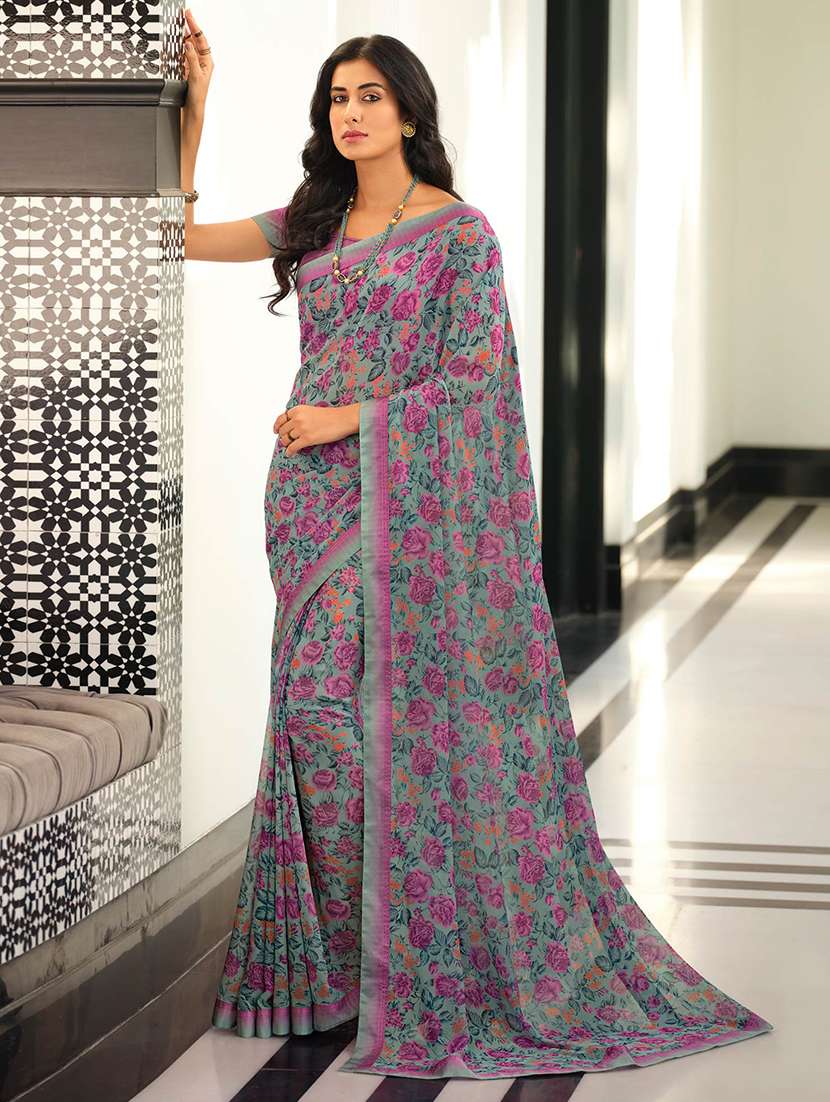 women printed casual wear saree with blouse