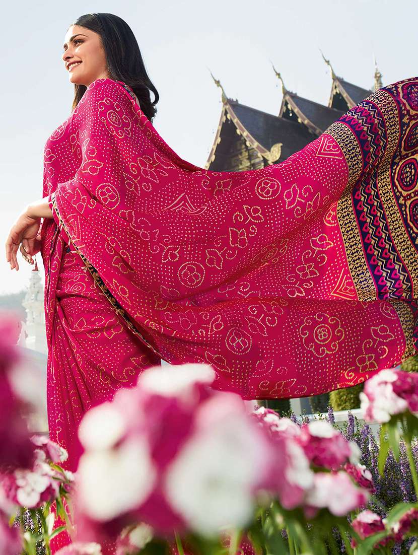 women bandhani printed bordered saree with blouse - 21722967 -  Standard Image - 1