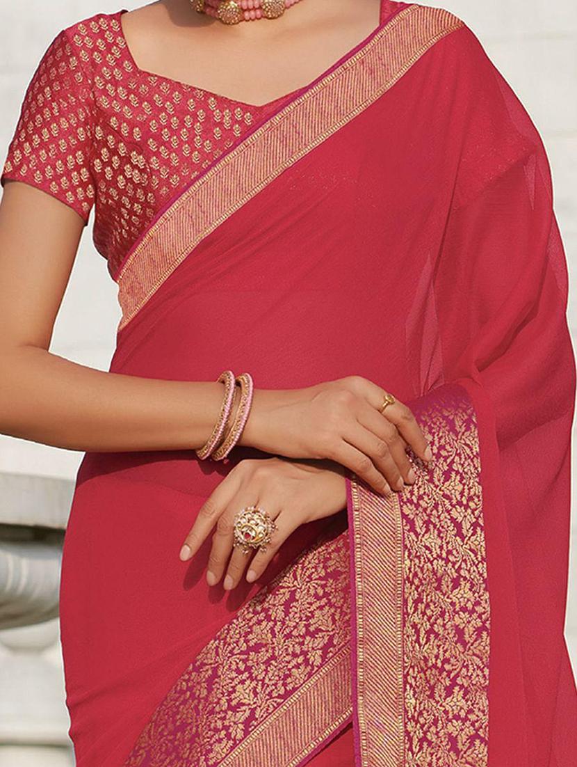 women solid lace bordered saree with blouse - 21722980 -  Standard Image - 1