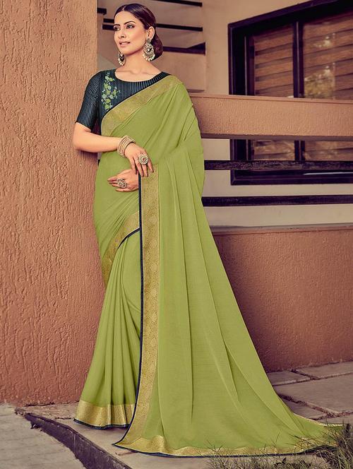 women solid with bordered saree with blouse - 21722982 -  Standard Image - 0