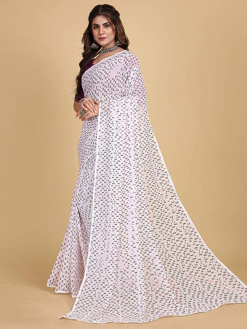 women white sequin work saree with blouse - 21722993 - Standard Image - 0