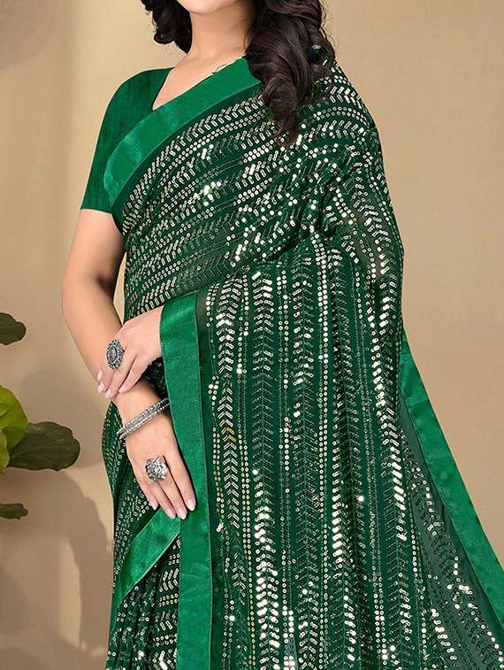 Women Green Sequin Work Saree With Blouse - 21723004 -  Standard Image - 1