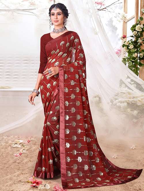 women sequined bordered saree with blouse - 21723022 -  Standard Image - 0