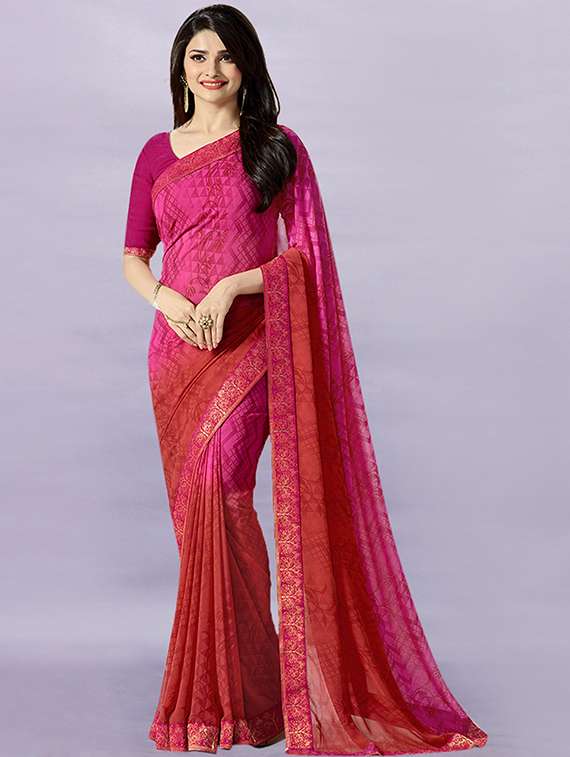 women printed bordered saree with blouse