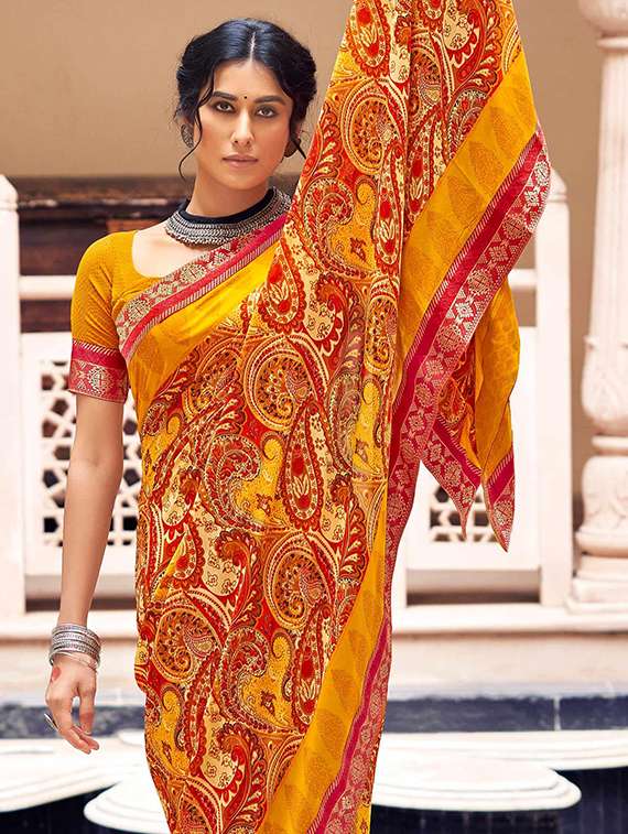 women printed bordered saree with blouse - 21723122 -  Standard Image - 1