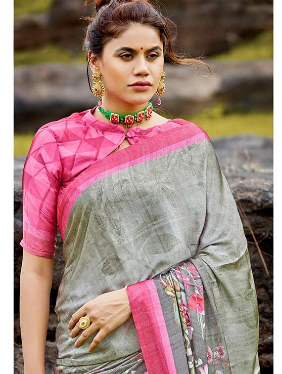 women printed bordered saree with blouse - 21723136 -  Standard Image - 1
