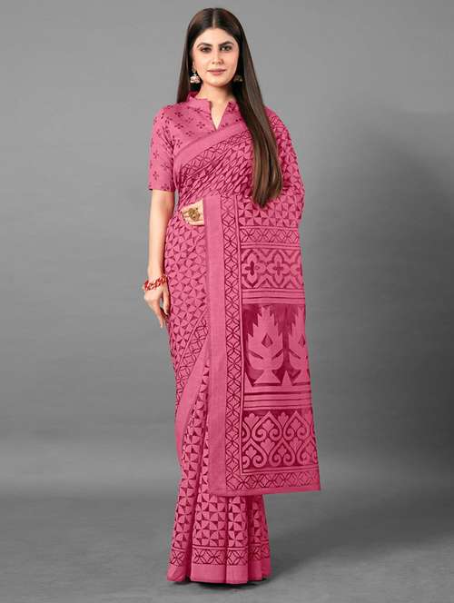 women pink printed saree with blouse - 21723167 -  Standard Image - 0
