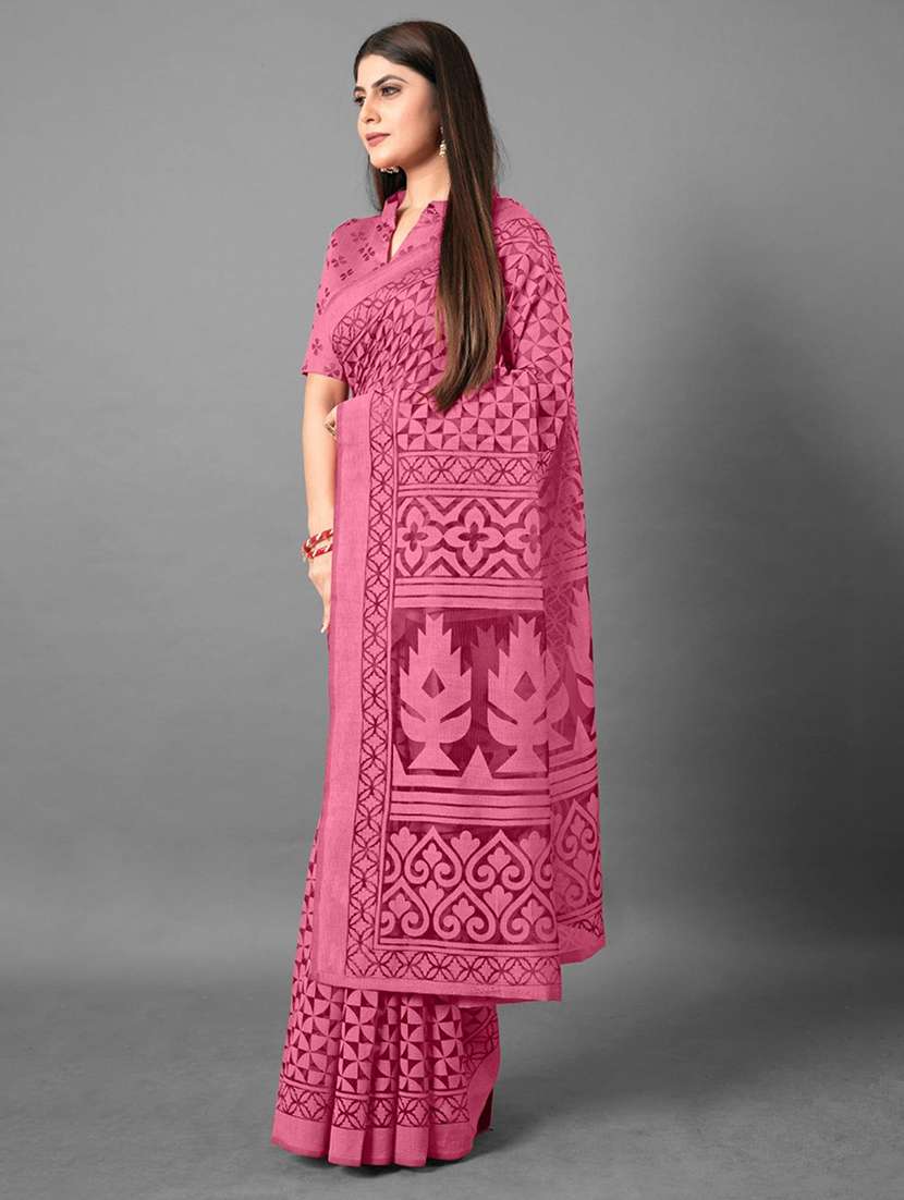women pink printed saree with blouse - 21723167 -  Standard Image - 1