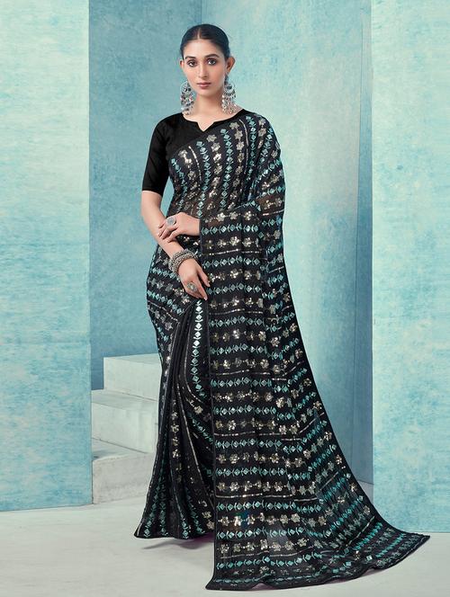 women black sequin work saree with blouse - 21723188 -  Standard Image - 0