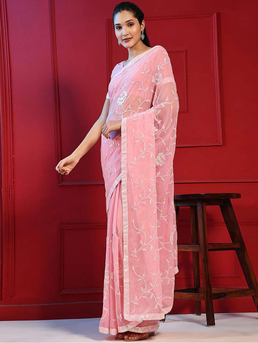 women peach sequin work saree with blouse - 21723194 -  Standard Image - 1
